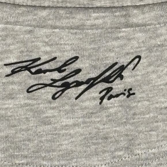 Karl Lagerfeld Sweatshirt Women Medium Gray Neon Signature Eiffel Tower Pullover - Picture 10 of 13